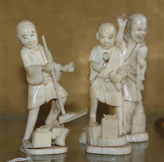 Three small Japanese carved ivory figures